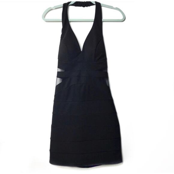 Crystal Doll Y2K Black Halter Plunge Bodycon Dress M - Picture 3 of 8